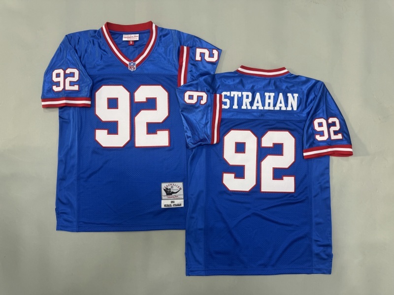 Men 2025 New York Giants #92 Strahan blue Throwback Limited NFL Jersey style 001->new york giants->NFL Jersey